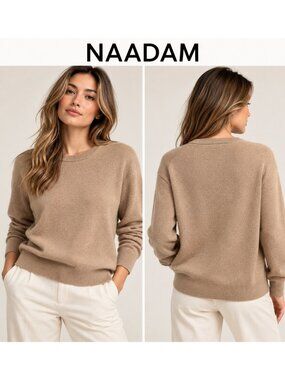 NAADAM Women's 100% Cashmere Crewneck Sweater Camel Beige Size L